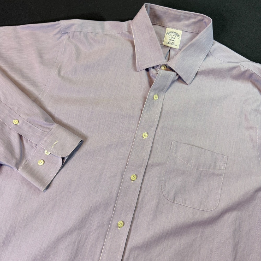 Brooks Brothers Regent Fit Light Purple Striped Dress Shirt Men's Size 17 4/5
